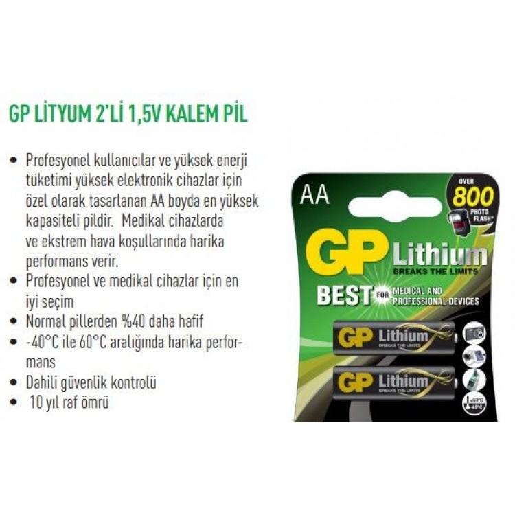 GP15LF-2UE2  LİTYM 2'Lİ 1,5V KALEM PİL