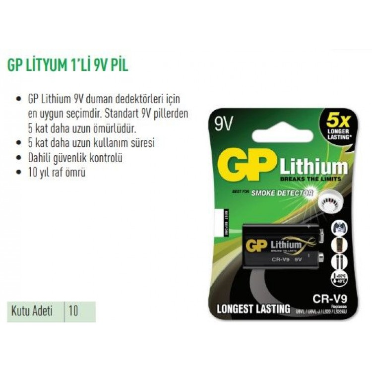 GP LİTYUM 1'Lİ 9V PİL