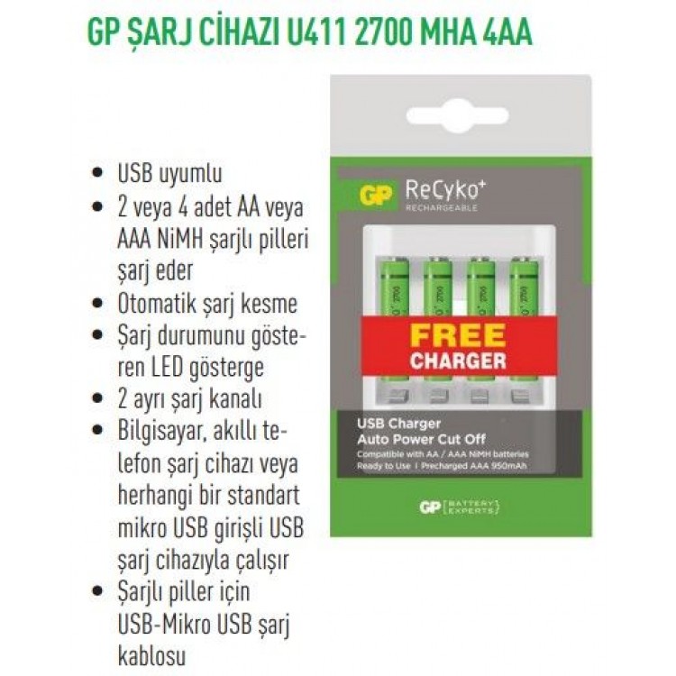 GPU411270AA  ŞARJ CİHAZI U411 2700 MHA 4AA