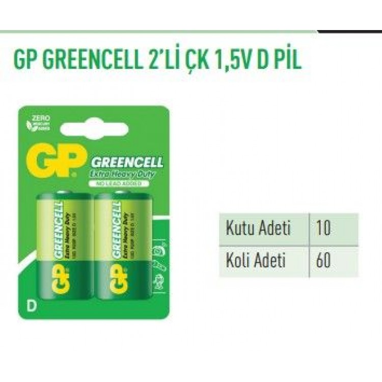 GP13G-BU2  GREENCELL 2'Lİ ÇK 1,5V KALIN PİL