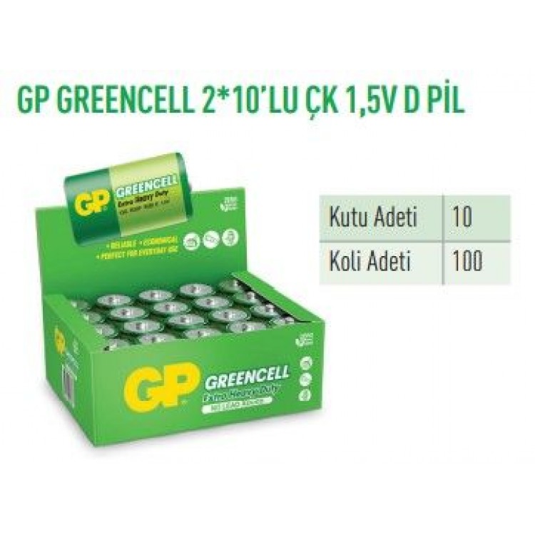 GP13G  GREENCELL 2*10'LU ÇK 1,5V D PİL