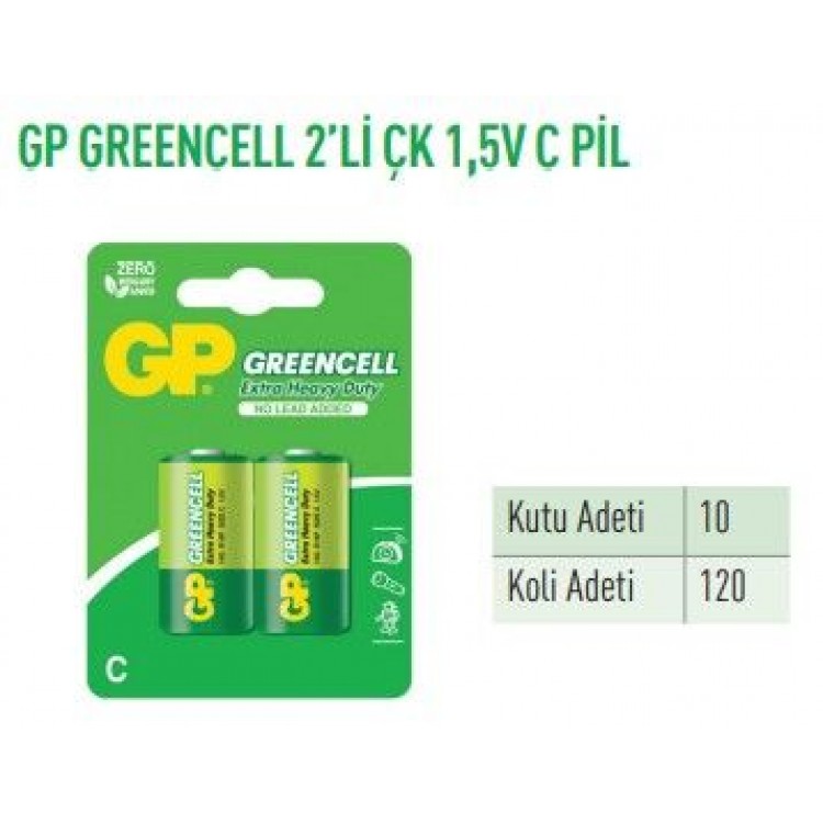 GP14G-BU2  GREENCELL 2'Lİ ÇK 1,5V ORTA PİL