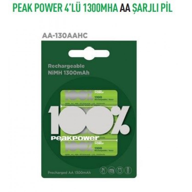 PP130AAHC2U4 PEAK POWER 4'LÜ  1300 MHA AA ŞARJLI PİL