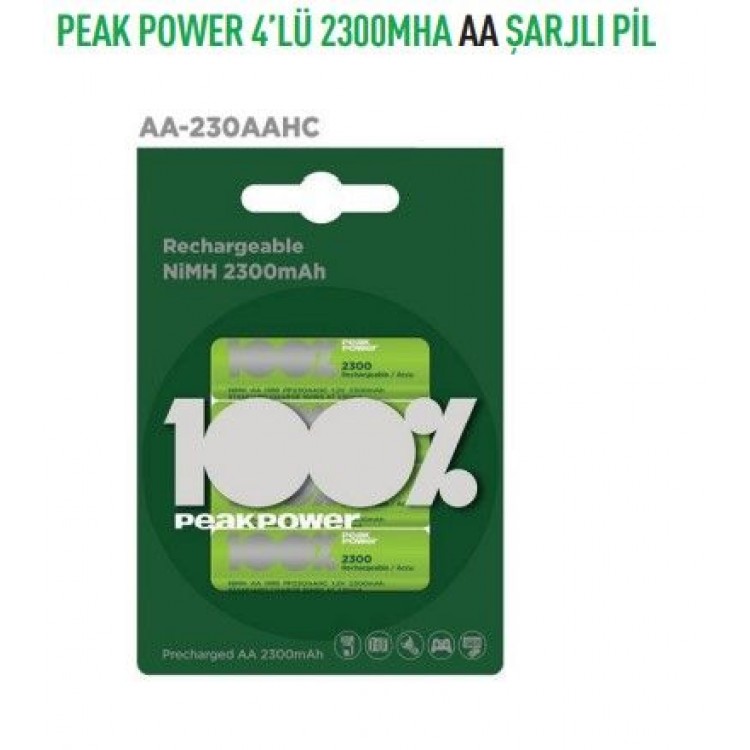 PP230AAHC2U4 PEAK POWER 4'LÜ 2300MHA AA ŞARJLI PİL