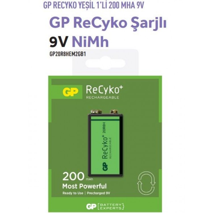 GP20R8HEM2GB1  RECYKO YEŞİL 1'Lİ 200 MHA 9V