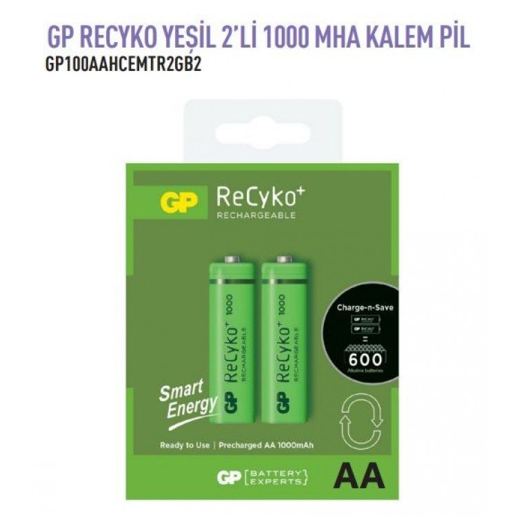 GP100AAHCEMTR-2GB2  REYCKO YEŞİL 2'Lİ 1000 MHA KALEM PİL