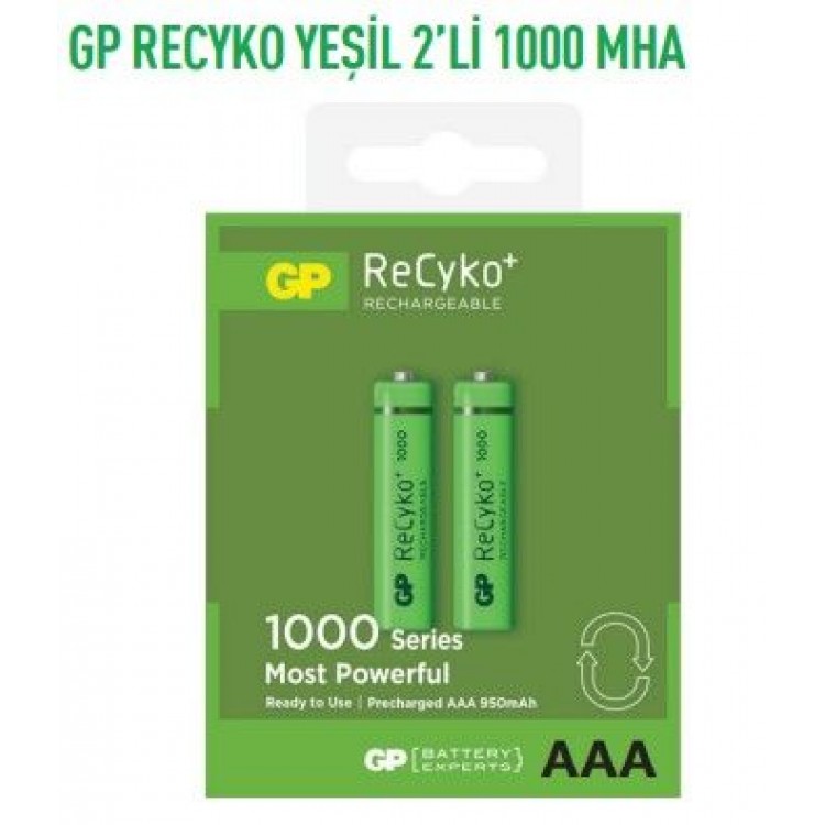 GP100AAAHCEMTR2GB2  RECYKO YEŞİL 2'Lİ 1000 MHA İNCE PİL