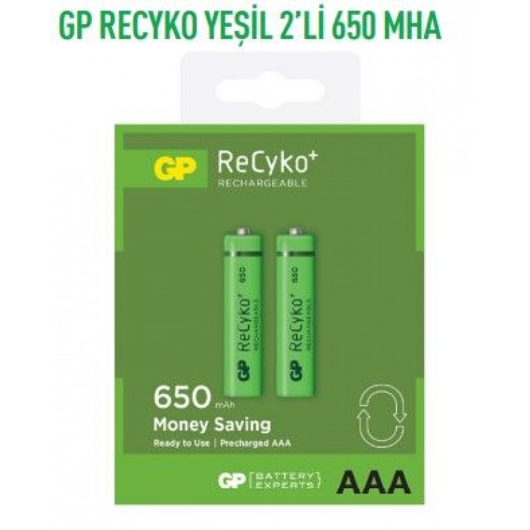 GP65AAAHCEMTR2GB2  RECYKO YEŞİL 2'Lİ 650 MHA İNCE PİL