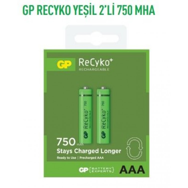 GP75AAAHCEMTR2GB2  RECYKO YEŞİL 2'Lİ 750 MHA İNCE PİL