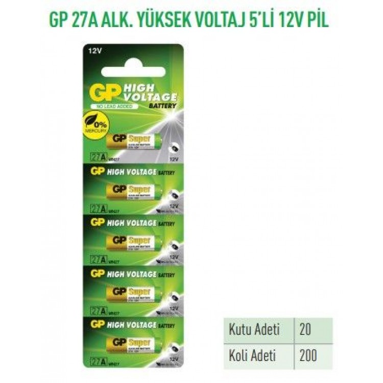 GP27A-C5  27A ALK. YÜKSEK VOLTAJ 5'Lİ 12V PİL