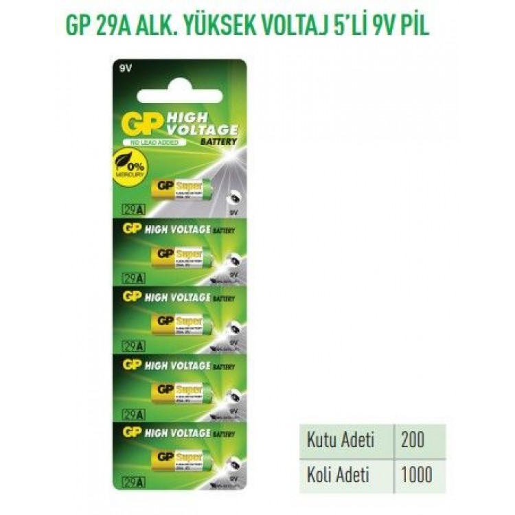 GP29A-C5  29A ALK.YÜKSEK VOLTAJ 5'Lİ 9V PİL